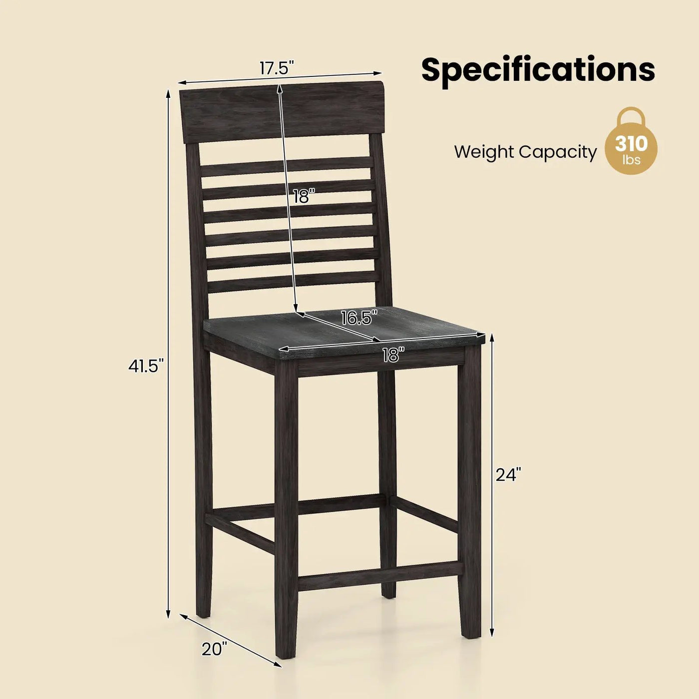 Dining Chair Set of 2 with Footrests and Solid Wood Frame by DirectDeals