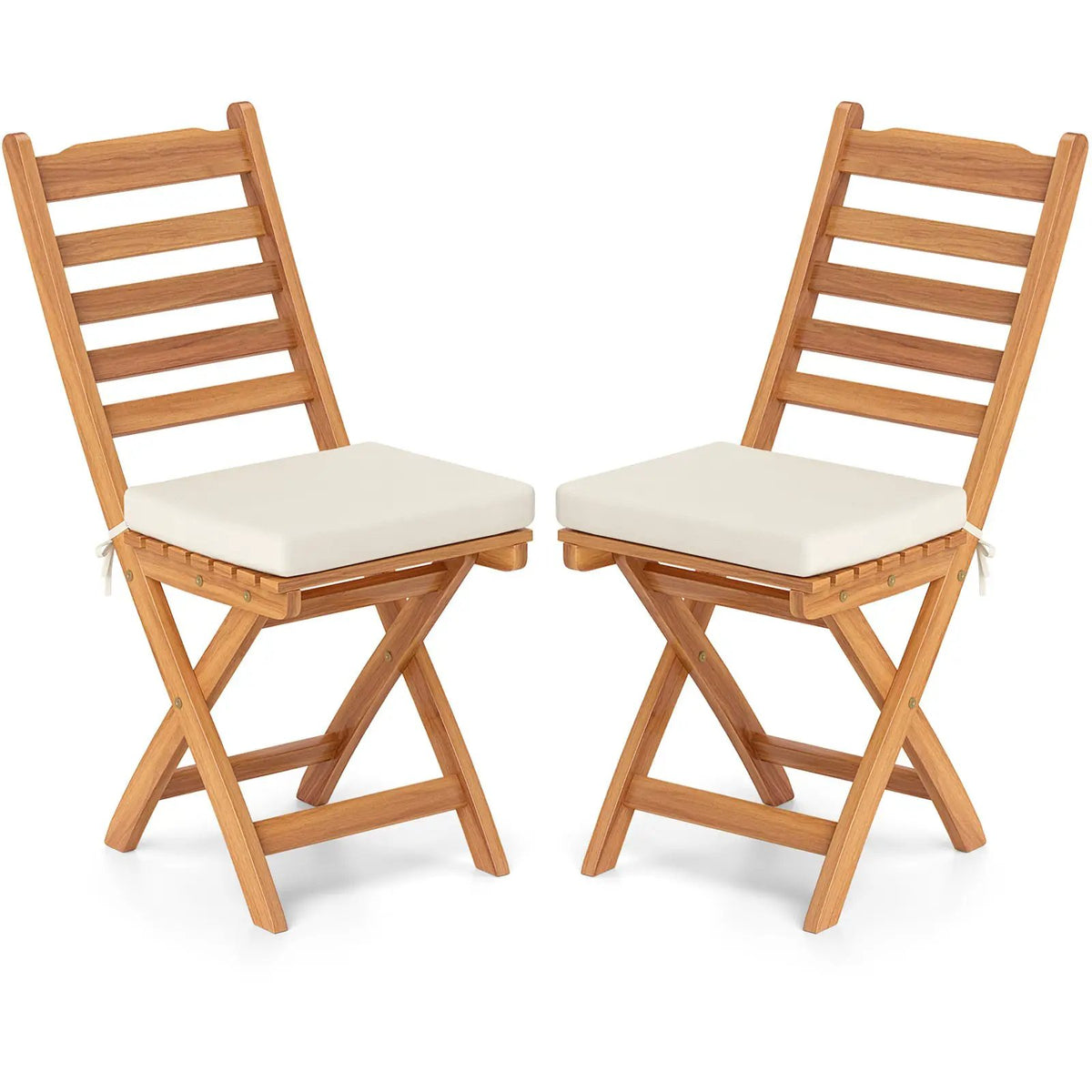Patio Folding Chairs Set of 2 with Soft Seat Cushion