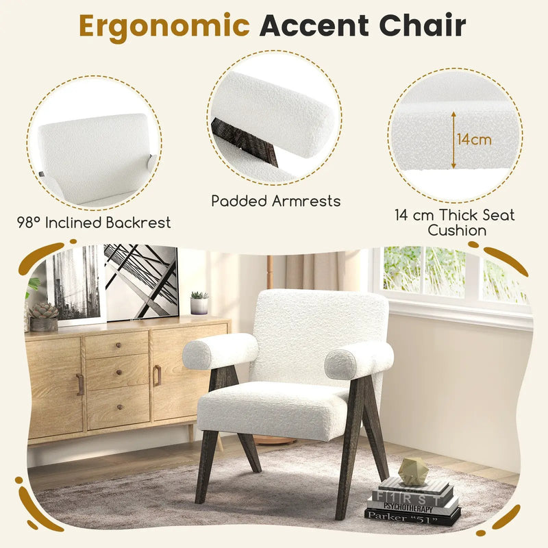 Upholstered Armchair with Natural Rubber Wood Legs and Sponge Padded Seat-White by DirectDeals