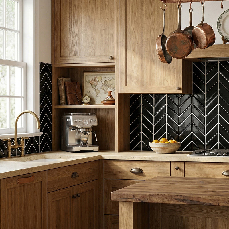 Midnight Glossy Chevron Ceramic Tiles 2x6 Ceramic Glossy 2x6 Tiles — 3