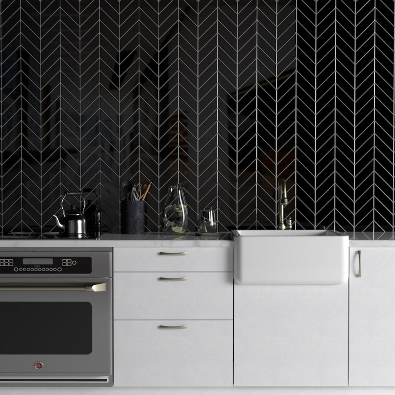 Midnight Glossy Chevron Ceramic Tiles 2x6 Ceramic Glossy 2x6 Tiles — 4