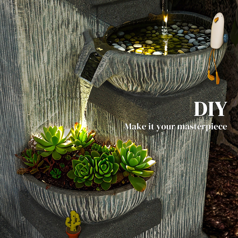 Resin Tiered Outdoor Fountain 4 Bowl Two Tone, close-up of the surface