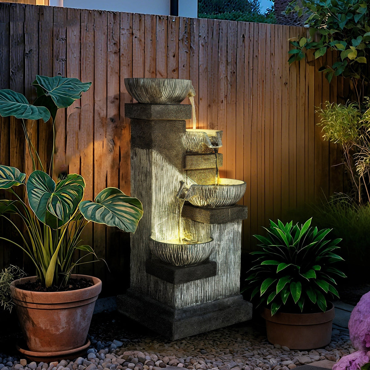 Resin Tiered Outdoor Fountain 4 Bowl Two Tone, photo 8 of 10