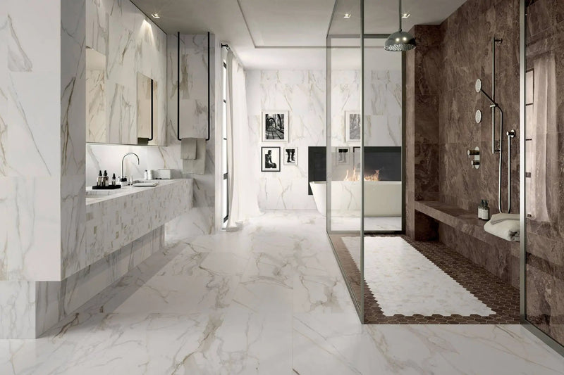 Charme Calacatta Gold Marble Look Porcelain Tiles 12x24 by landmarkceramics
