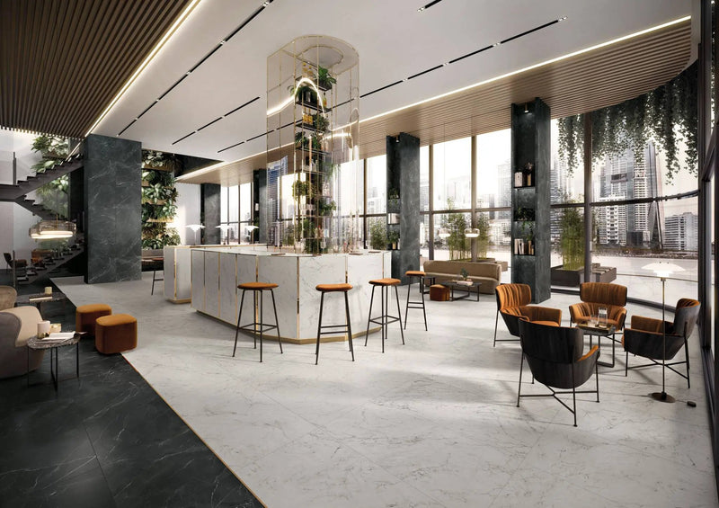 Charme Evo Michelangelo Extra White Marble Look Porcelain Tiles 24x48 by landmarkceramics