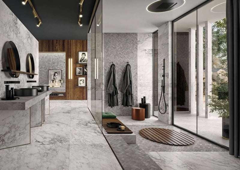 Charme Evo Pearl Grey Marble Look Porcelain Tiles 24x24 by landmarkceramics
