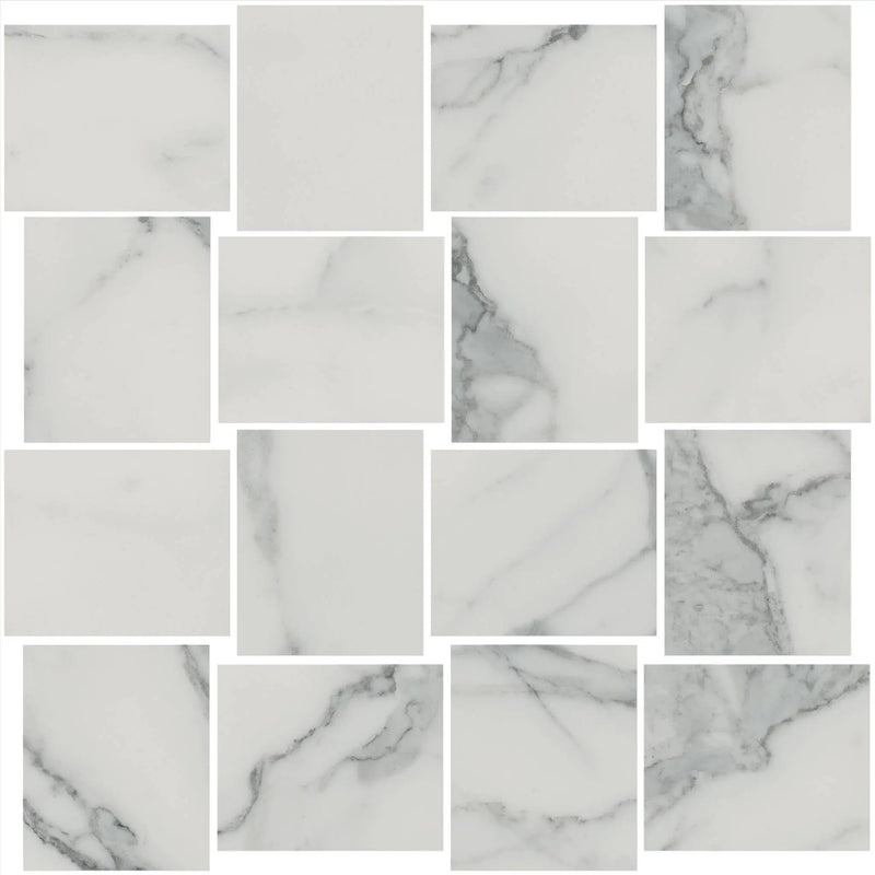 Charme Veined Statuario Mosaic B Marble Look Porcelain Mosaics 12x12 by landmarkceramics