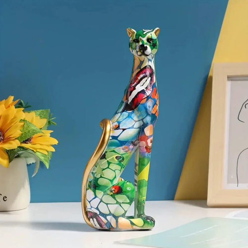 Colorful Cheetah Figurine Modern Artistic Table Decor by House Of Avana