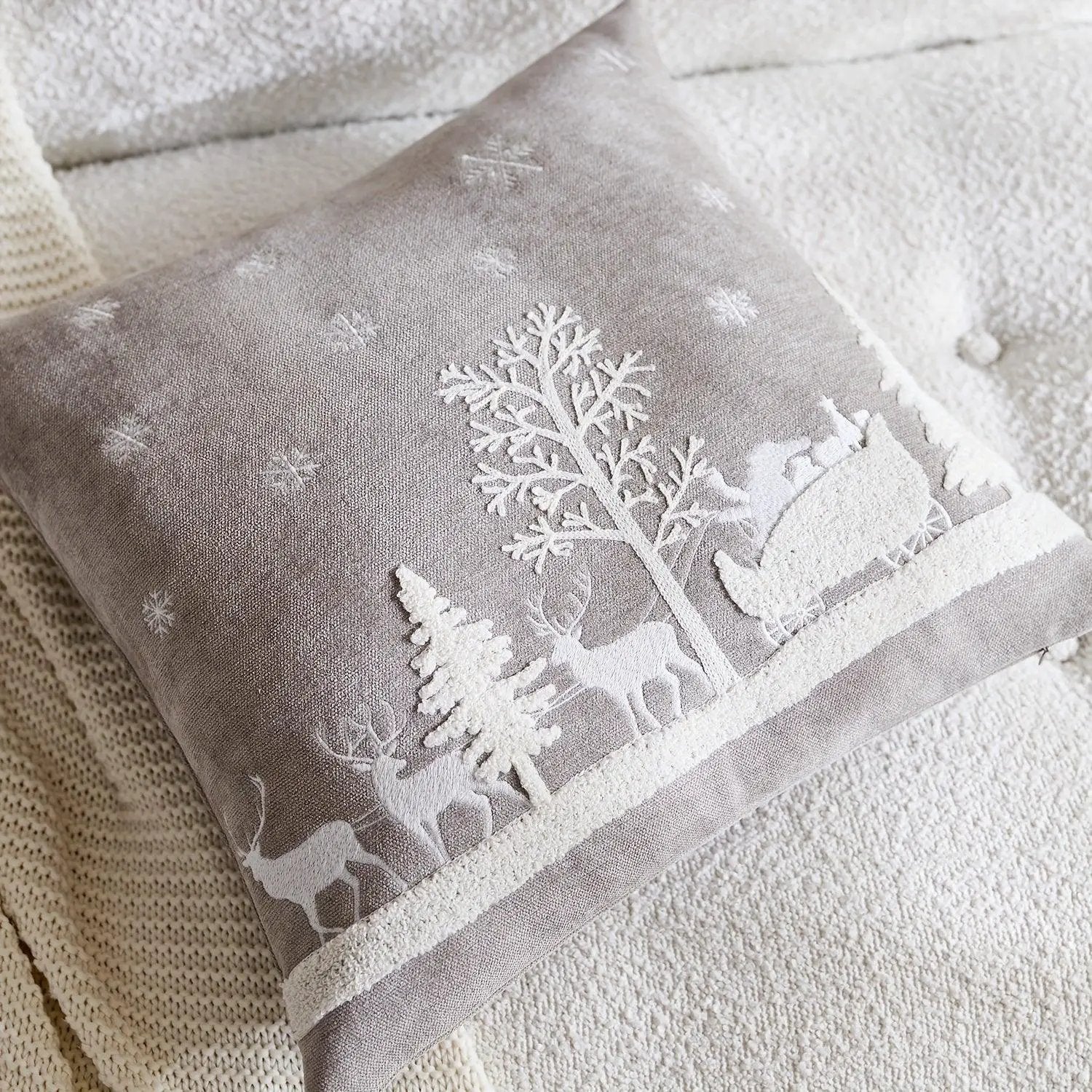 Chenille Christmas Pillowcase with Embroidered Santa Sled Design by House Of Avana