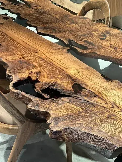 Live Edge, Epoxy Resin River Dining Room Table Made Of Chestnut Wood, photo 6 of 11