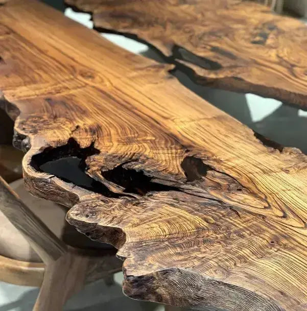 Live Edge, Epoxy Resin River Dining Room Table Made Of Chestnut Wood, photo 4 of 11