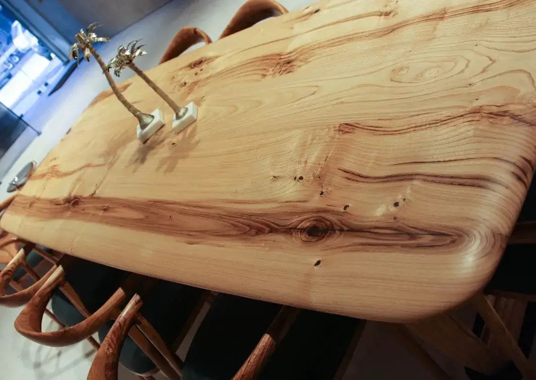 Rustic Solid Chestnut Wood Dining Table with Chestnut Legs, top view