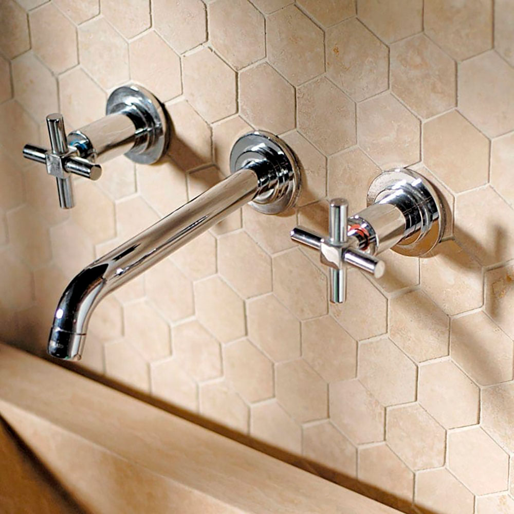 Chiaro Honed Filled Hexagon Travertine Mosaics 10 3/8x12 Travertine Honed Filled 12x12 Mosaics — 3