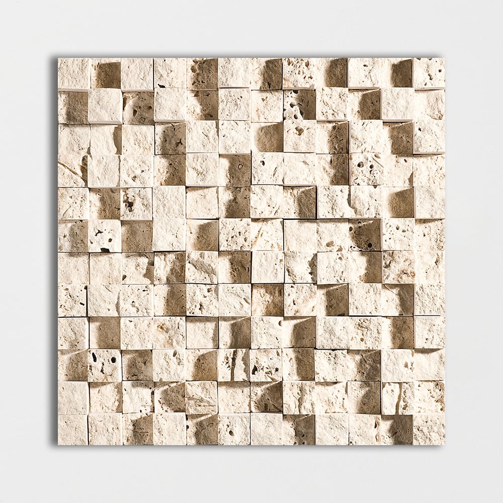 Chiaro Rock Face 1x1 Travertine Mosaics 12 5/8x12 5/8 Travertine Rock Face 12x12 Mosaics