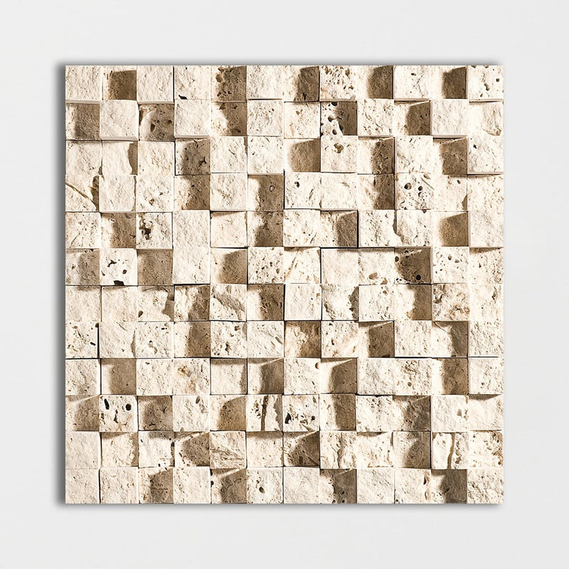 Chiaro Rock Face 1x1 Travertine Mosaics 12 5/8x12 5/8 Travertine Rock Face 12x12 Mosaics