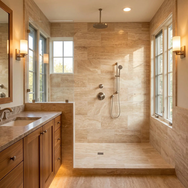 Chiaro Vein Cut Honed Filled Travertine Tiles 12x24 by Stonetiledepot