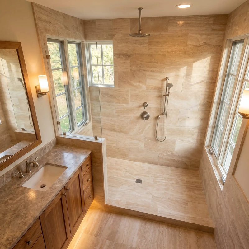 Chiaro Vein Cut Honed Filled Travertine Tiles 12x24 by Stonetiledepot
