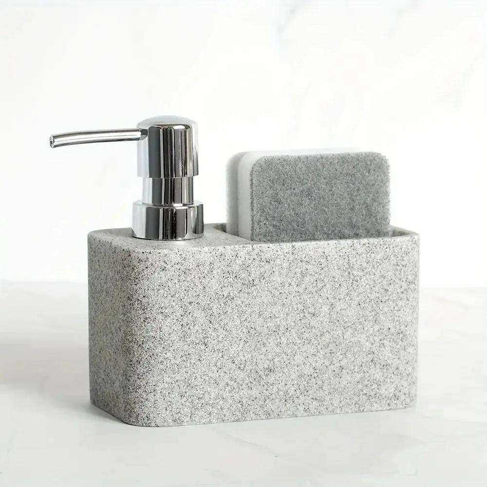 Chic Black & White Marble-Inspired Soap Dispenser with Sponge Holder - Perfect for Bathroom Decor by House Of Avana
