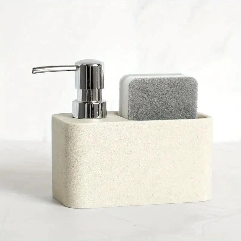 Chic Black & White Marble-Inspired Soap Dispenser with Sponge Holder - Perfect for Bathroom Decor by House Of Avana