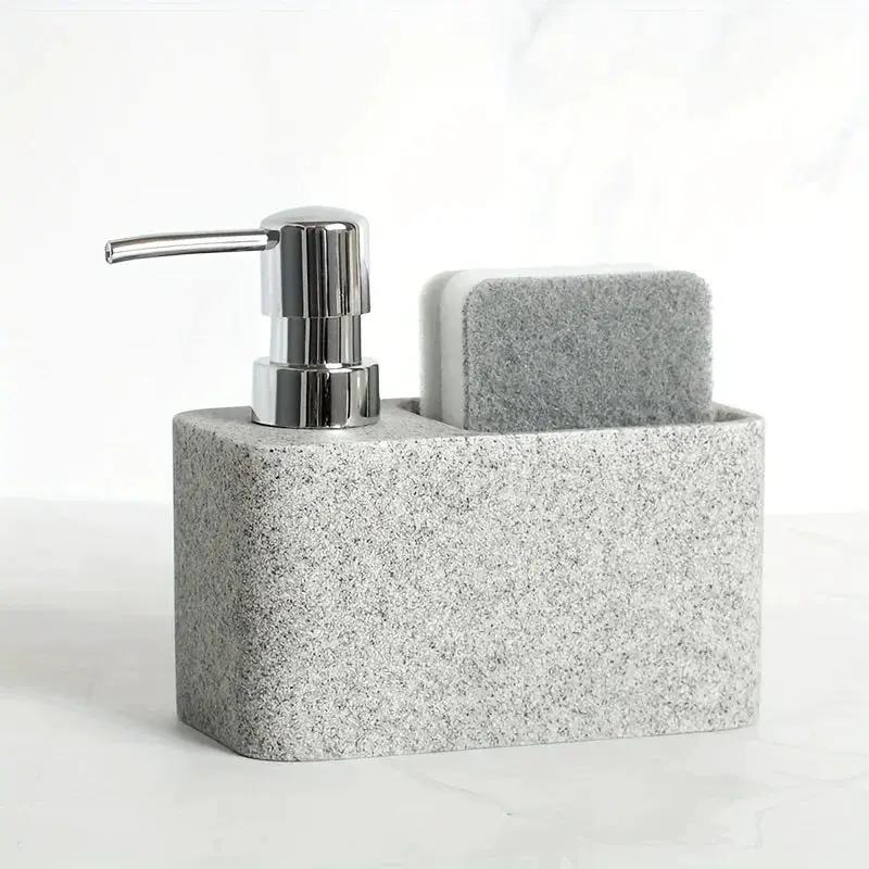 Chic Black & White Marble-Inspired Soap Dispenser with Sponge Holder - Perfect for Bathroom Decor by House Of Avana