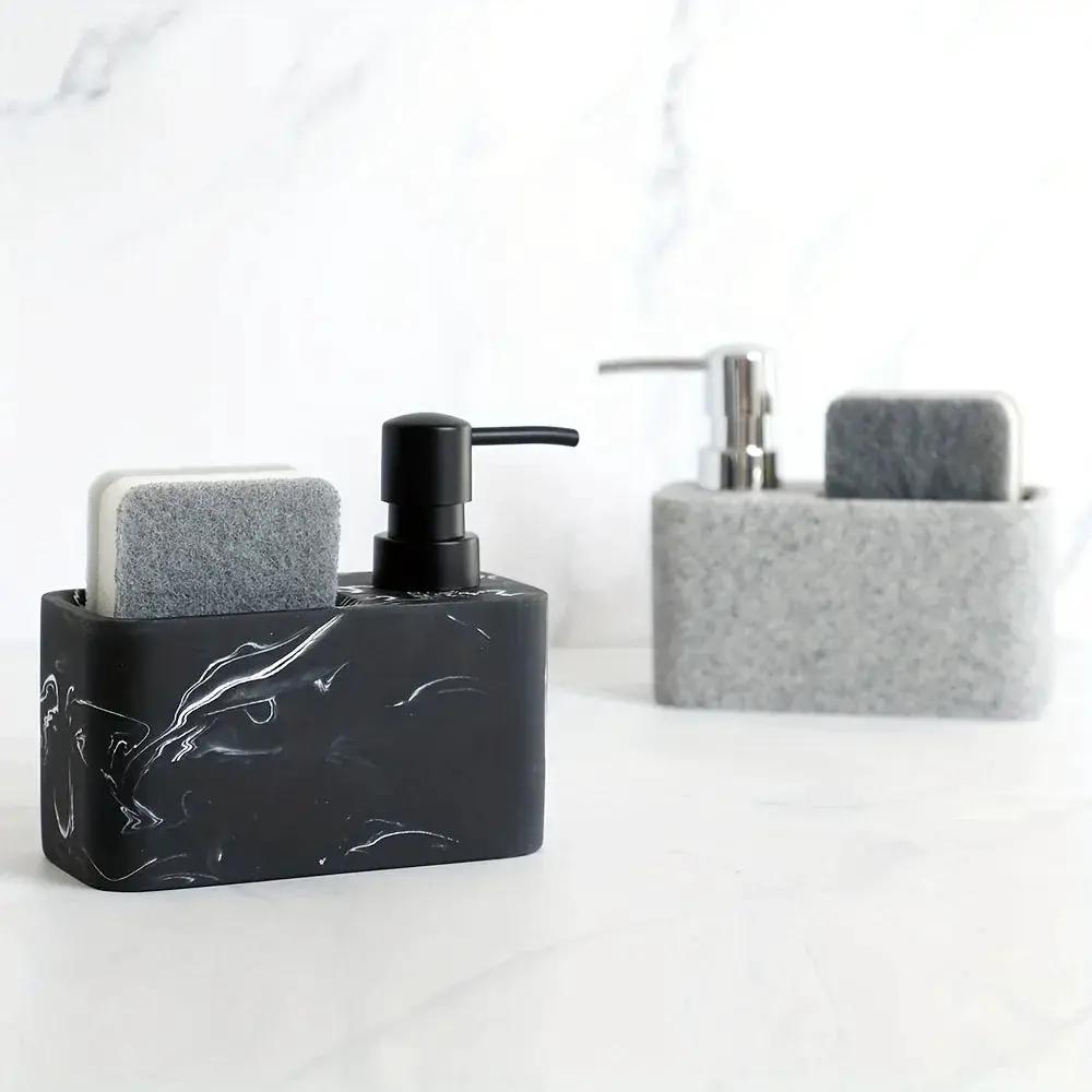 Chic Black & White Marble-Inspired Soap Dispenser with Sponge Holder - Perfect for Bathroom Decor by House Of Avana