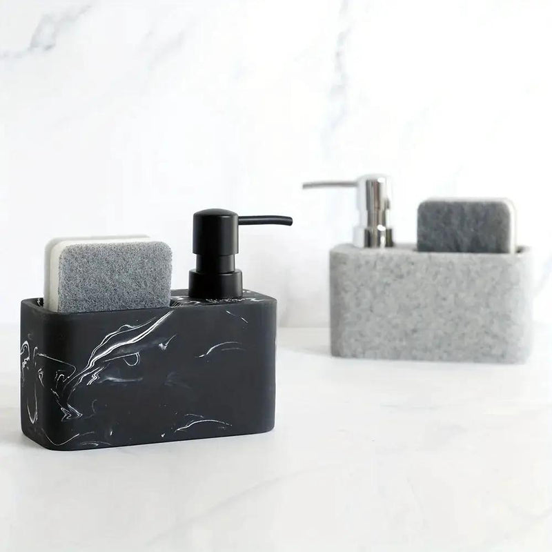 Chic Black & White Marble-Inspired Soap Dispenser with Sponge Holder - Perfect for Bathroom Decor by House Of Avana