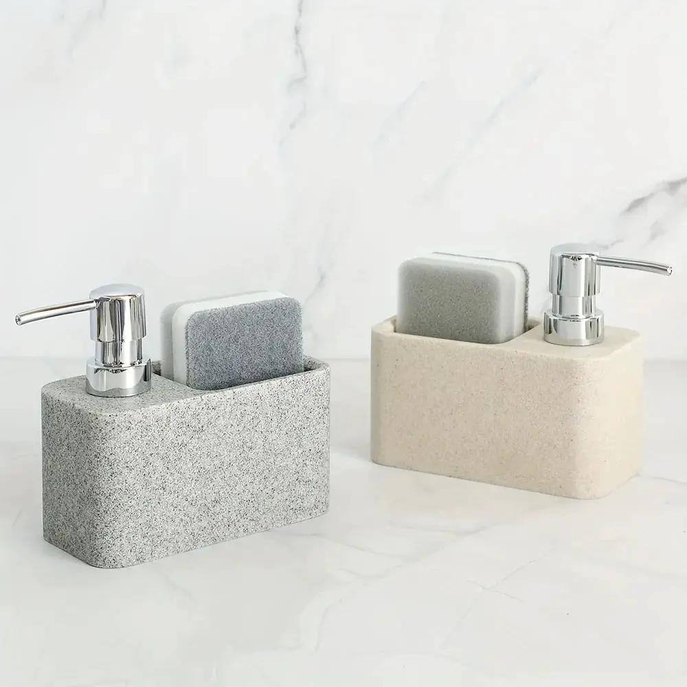 Chic Black & White Marble-Inspired Soap Dispenser with Sponge Holder - Perfect for Bathroom Decor by House Of Avana