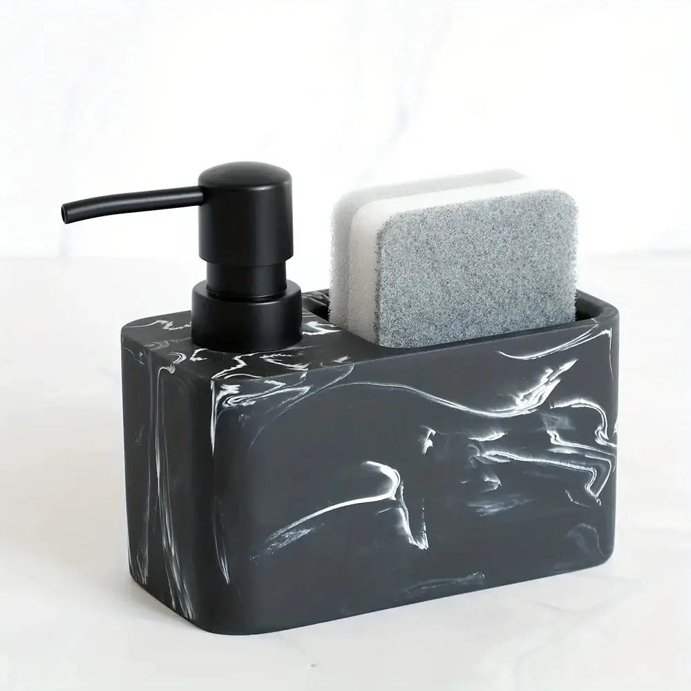 Chic Black & White Marble-Inspired Soap Dispenser with Sponge Holder - Perfect for Bathroom Decor by House Of Avana