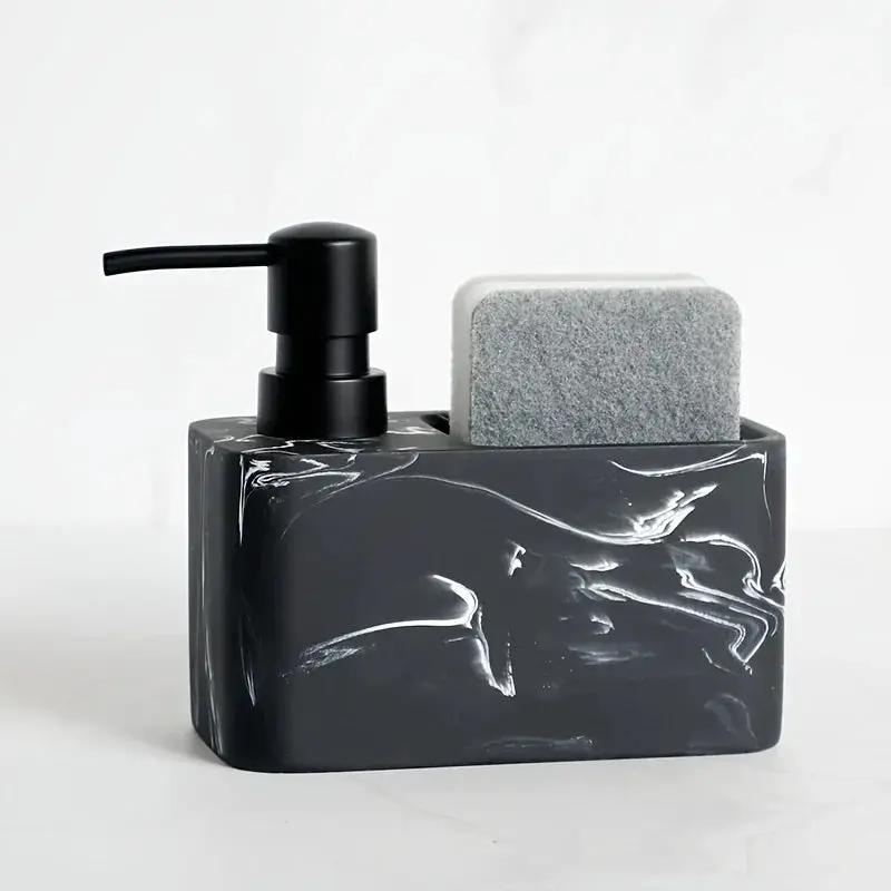 Chic Black & White Marble-Inspired Soap Dispenser with Sponge Holder - Perfect for Bathroom Decor by House Of Avana
