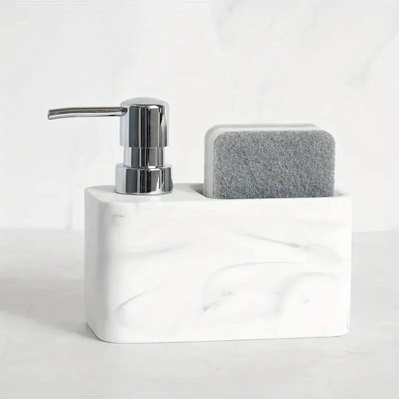 Chic Black & White Marble-Inspired Soap Dispenser with Sponge Holder - Perfect for Bathroom Decor by House Of Avana