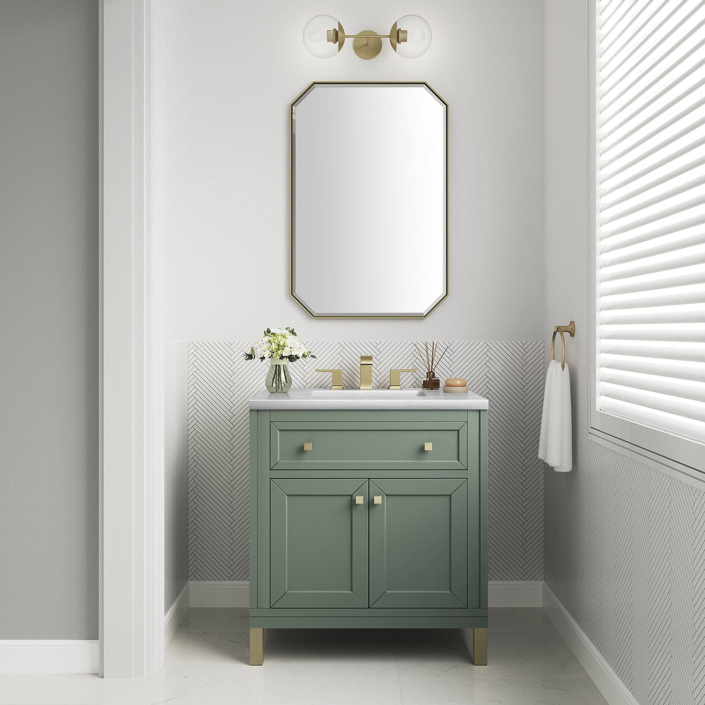 James Martin Chicago 30" Single Bathroom Vanity, Smokey Celadon, cabinet without a countertop