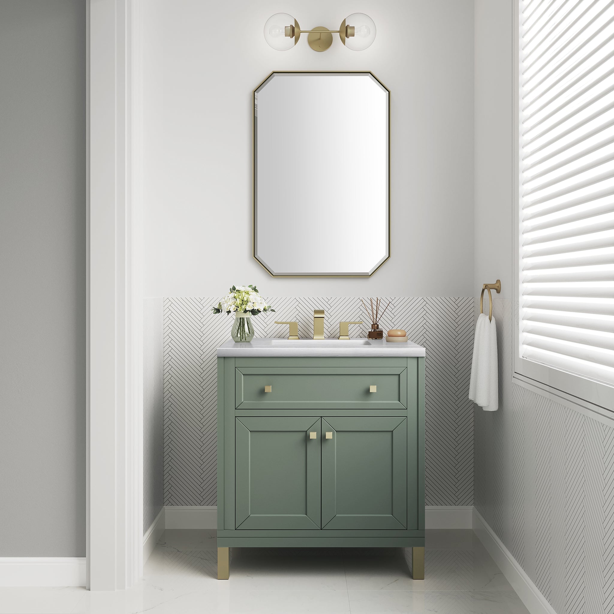 James Martin Chicago 30" Single Bathroom Vanity, Smokey Celadon, cabinet without a countertop