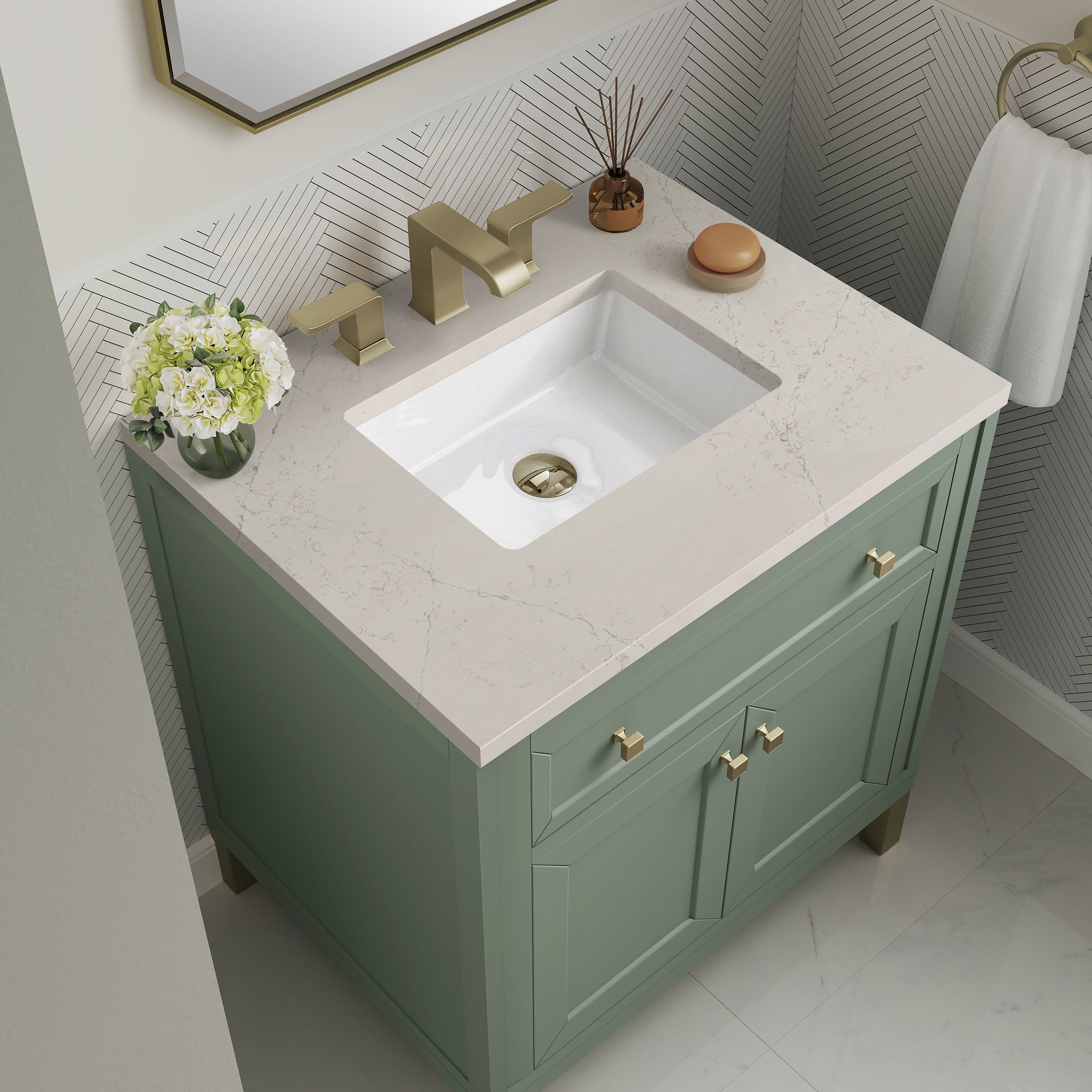James Martin Chicago 30" Single Bathroom Vanity, Smokey Celadon with Siberian countertop