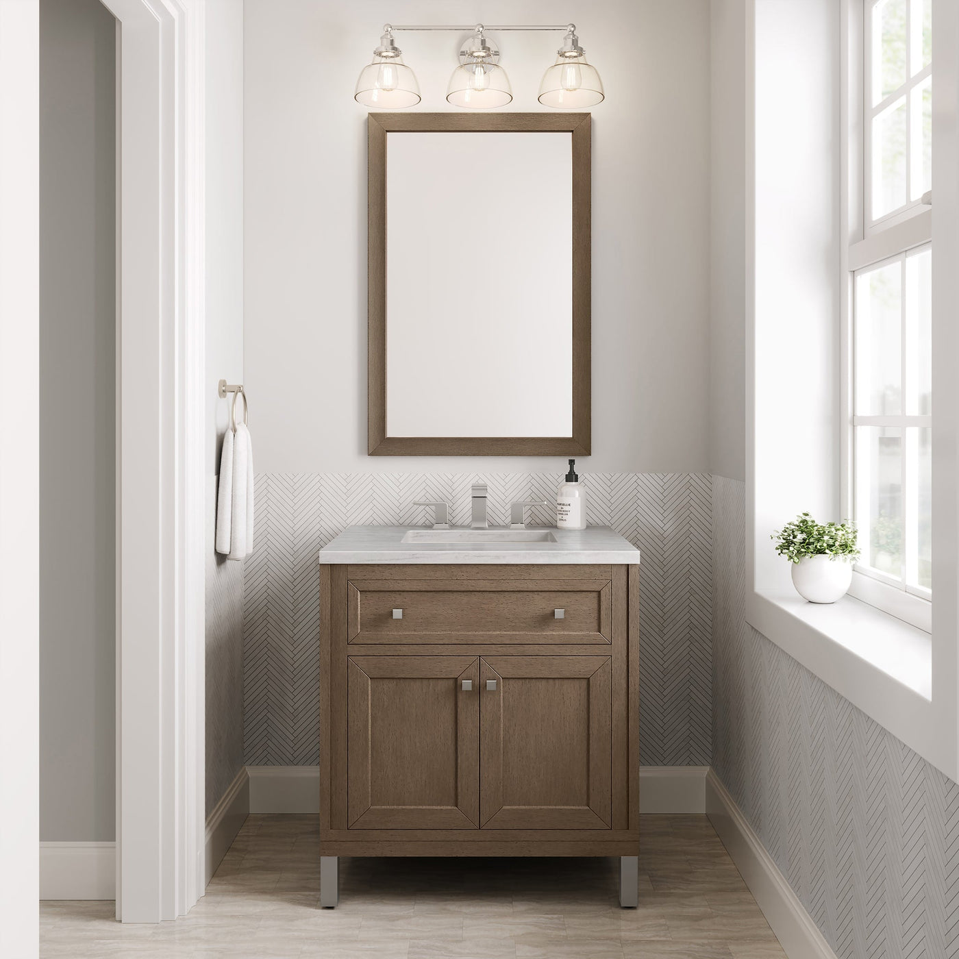 James Martin Chicago 30" Single Bathroom Vanity, Walnut Whisper, cabinet without a countertop