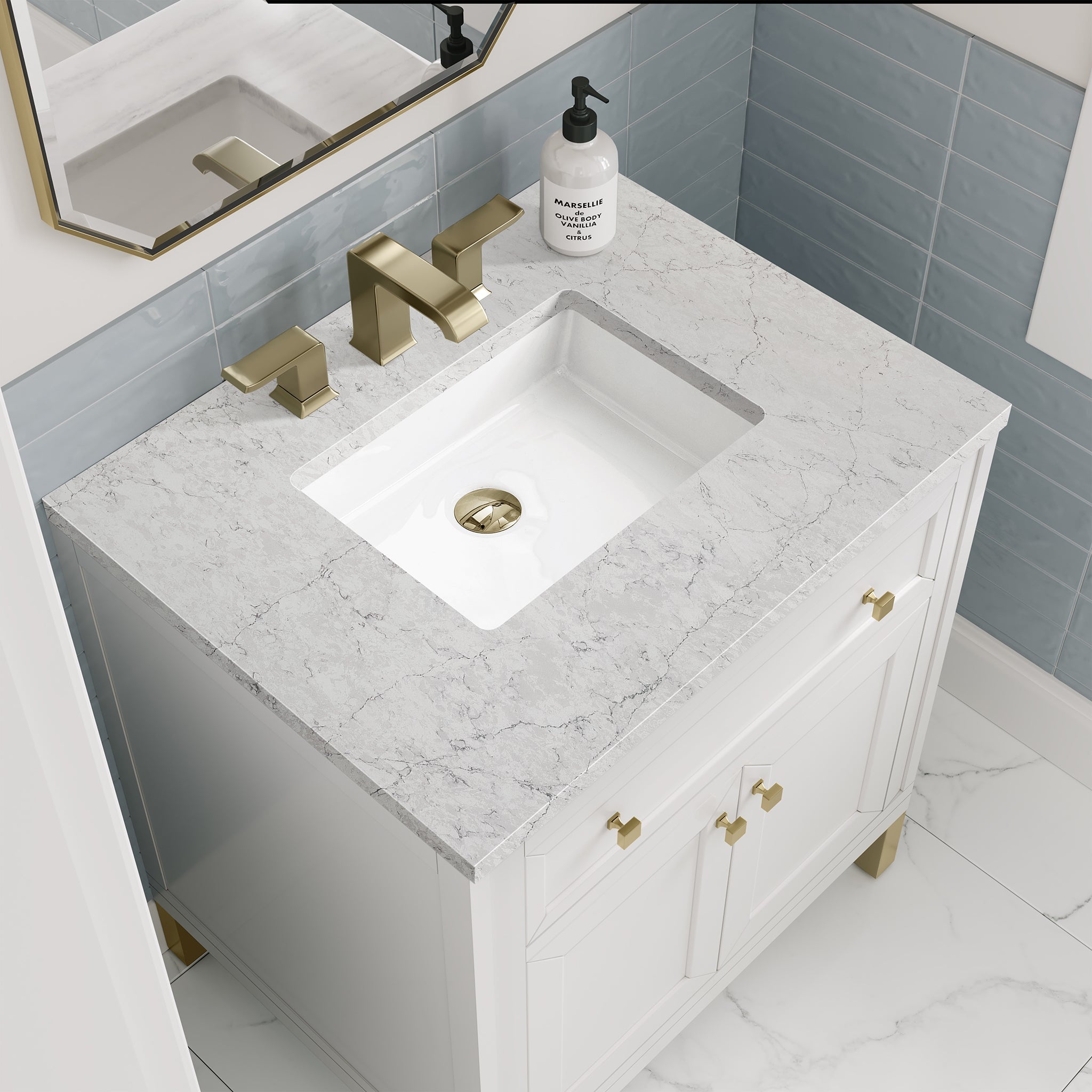 James Martin Chicago 30" Single Bathroom Vanity, Glossy White with Eternal Jasmine Pearl countertop
