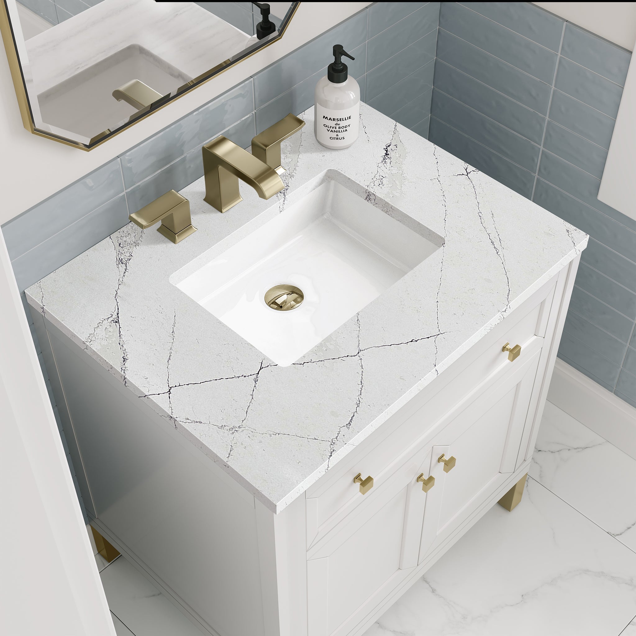James Martin Chicago 30" Single Bathroom Vanity, Glossy White with Ethereal Noctis countertop