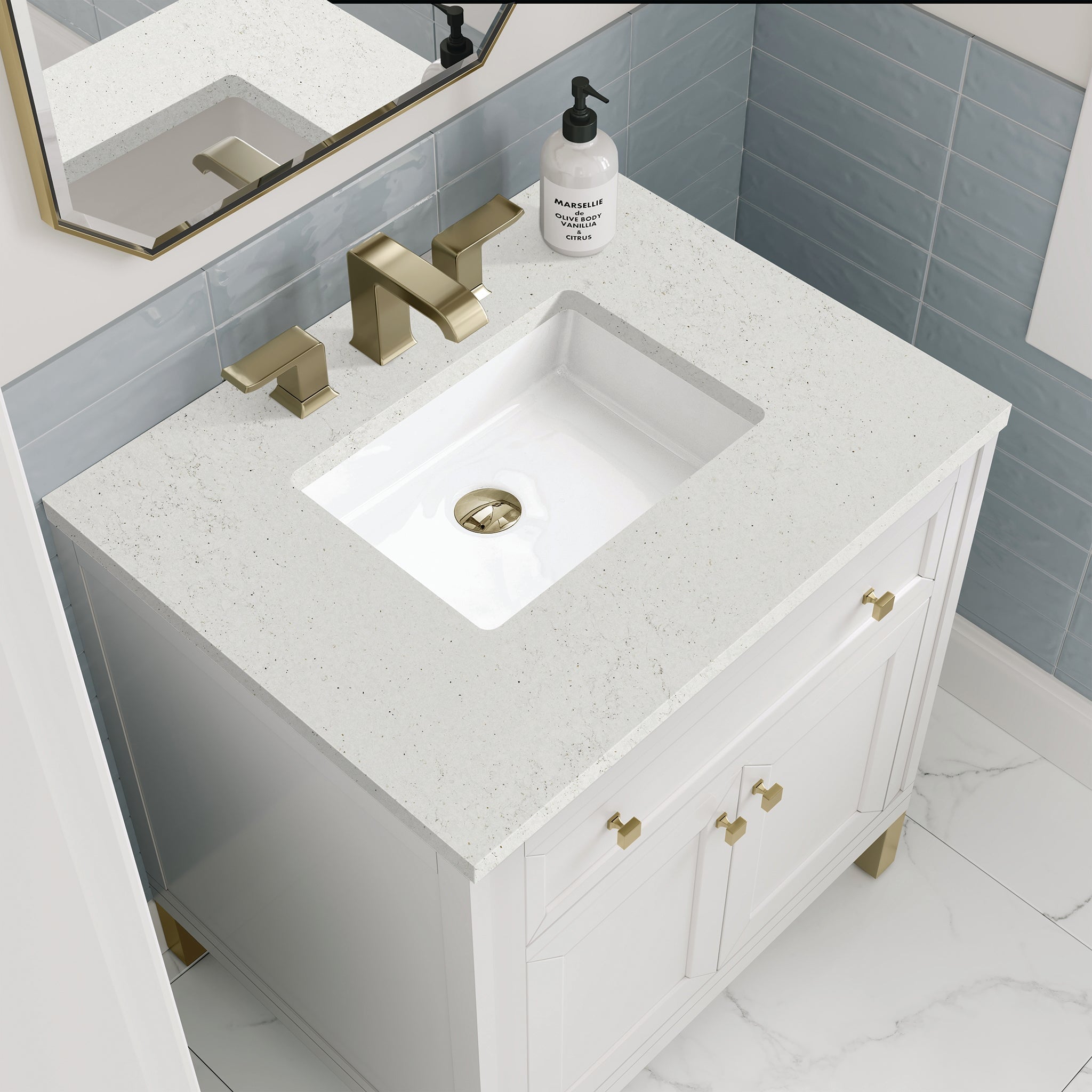 James Martin Chicago 30" Single Bathroom Vanity, Glossy White with Lime Delight countertop