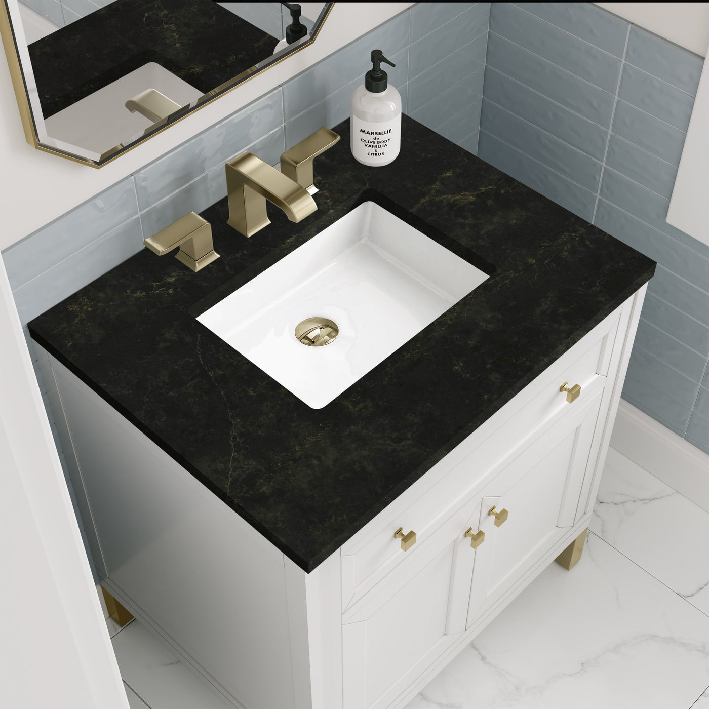 James Martin Chicago 30" Single Bathroom Vanity, Glossy White with Phantome countertop