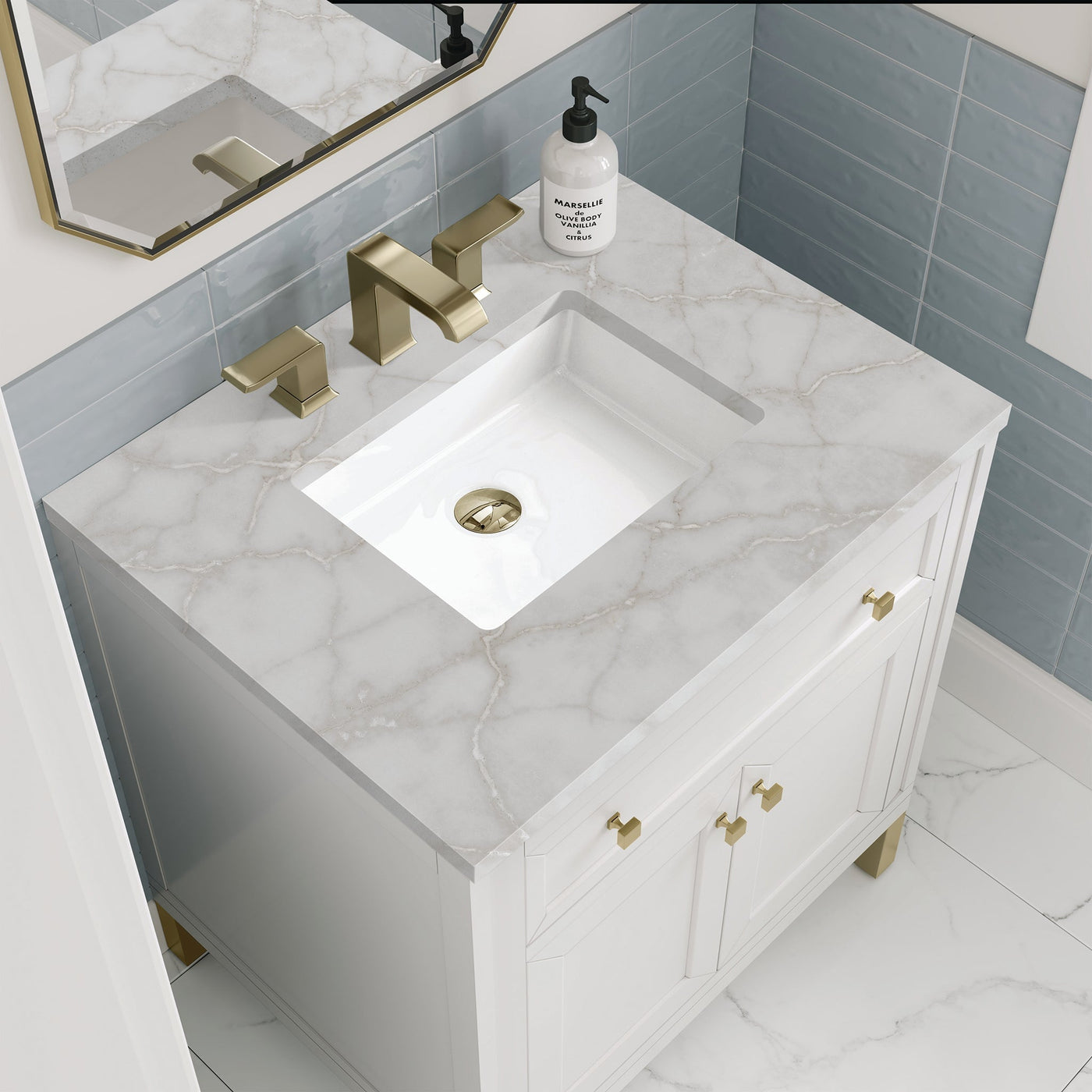James Martin Chicago 30" Single Bathroom Vanity, Glossy White with Victorian Silver countertop