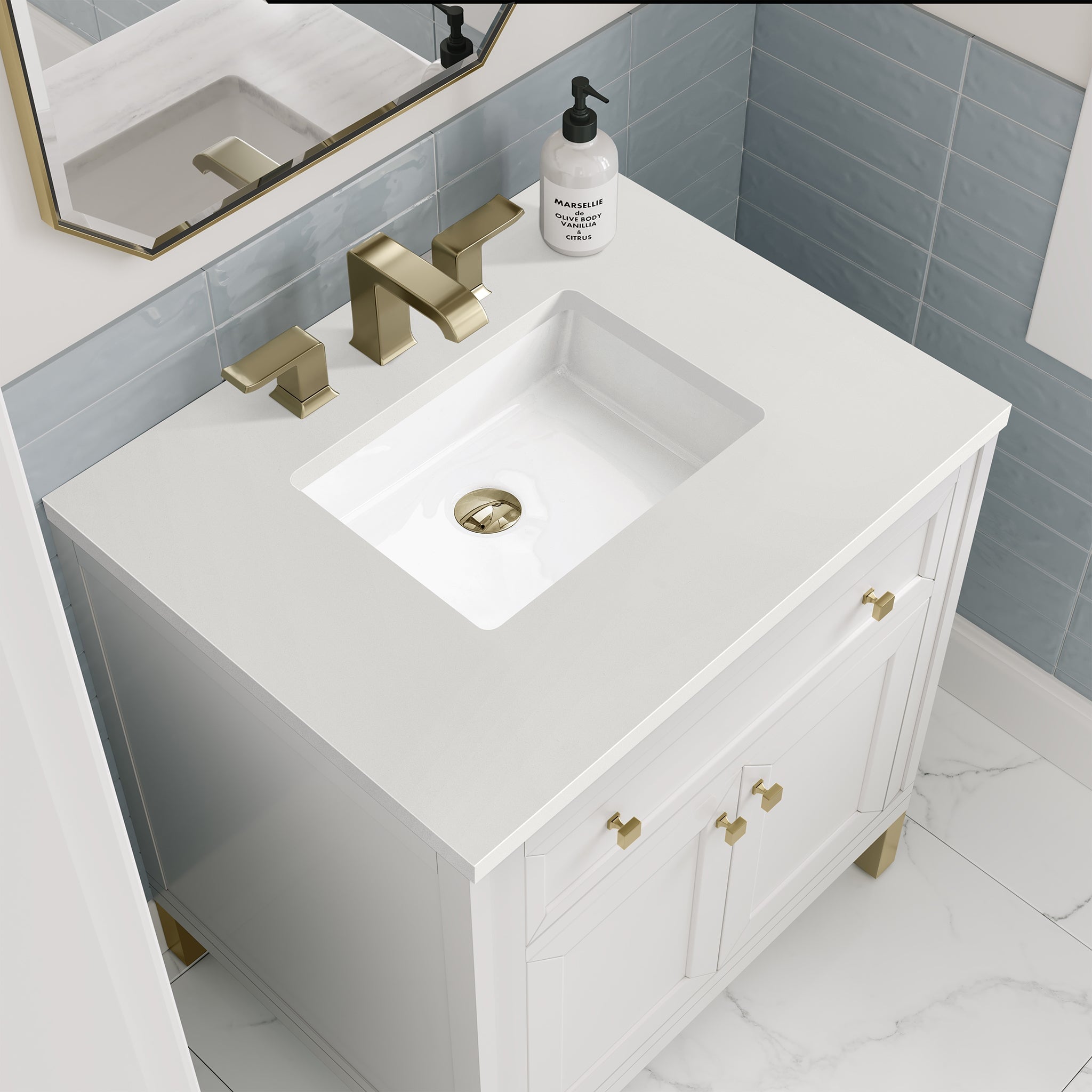 James Martin Chicago 30" Single Bathroom Vanity, Glossy White with White Zeus countertop