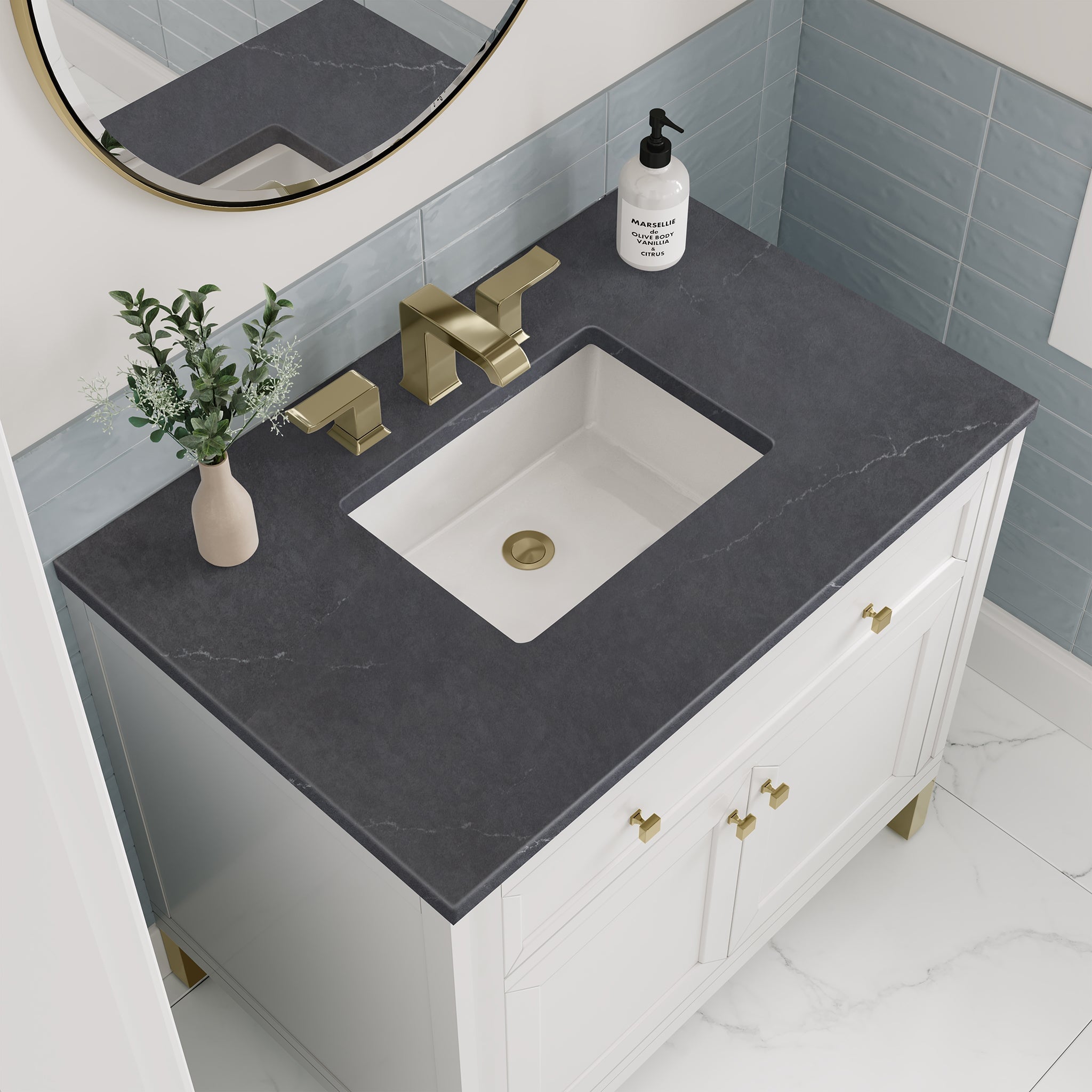 James Martin Chicago 36" Single Bathroom Vanity, Glossy White with Charcoal Soapstone countertop