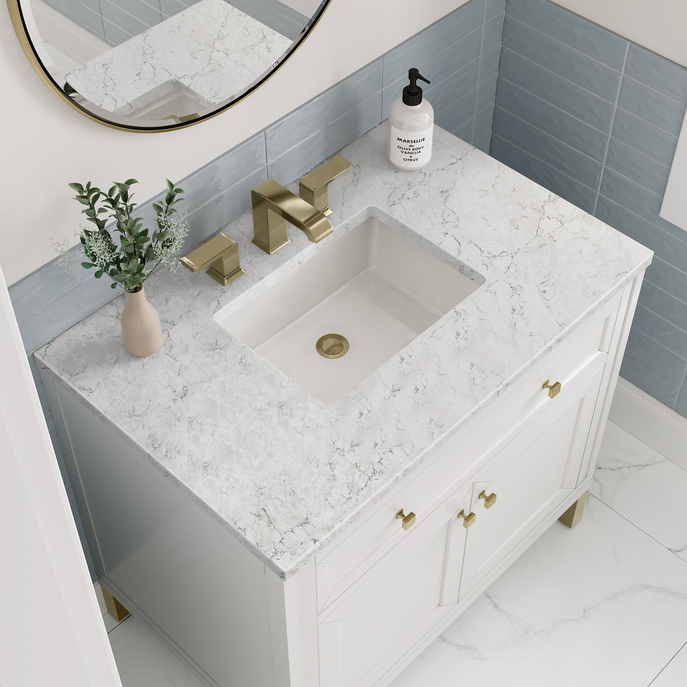 James Martin Chicago 36" Single Bathroom Vanity, Glossy White with Eternal Jasmine Pearl countertop