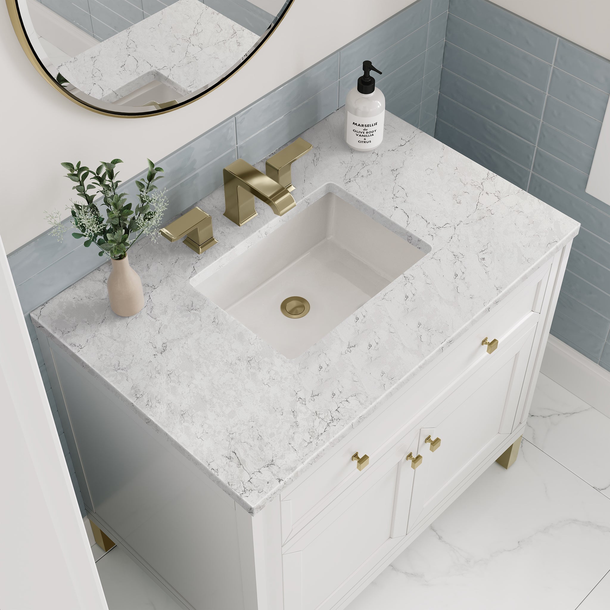 James Martin Chicago 36" Single Bathroom Vanity, Glossy White with Eternal Jasmine Pearl countertop