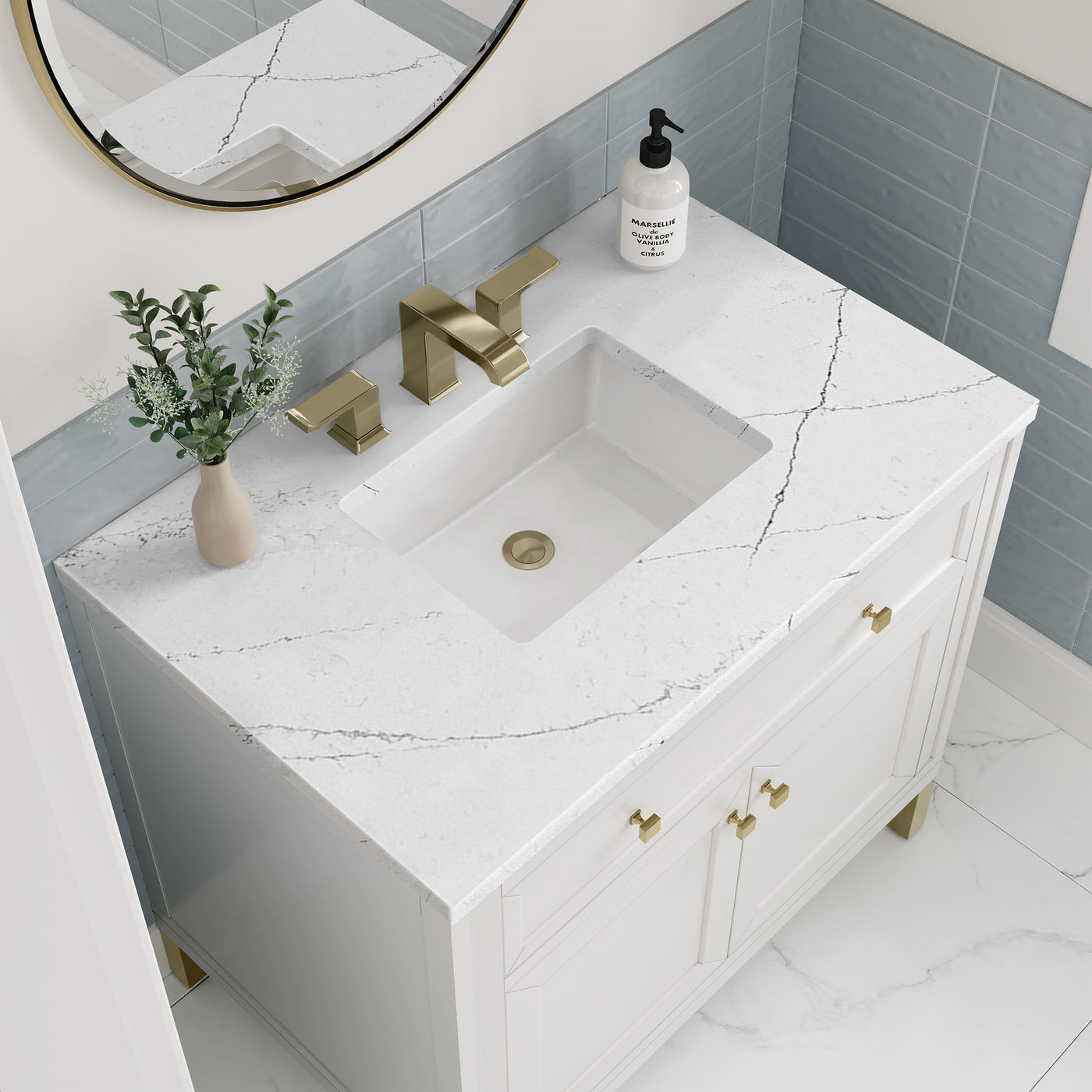 James Martin Chicago 36" Single Bathroom Vanity, Glossy White with Ethereal Noctis countertop
