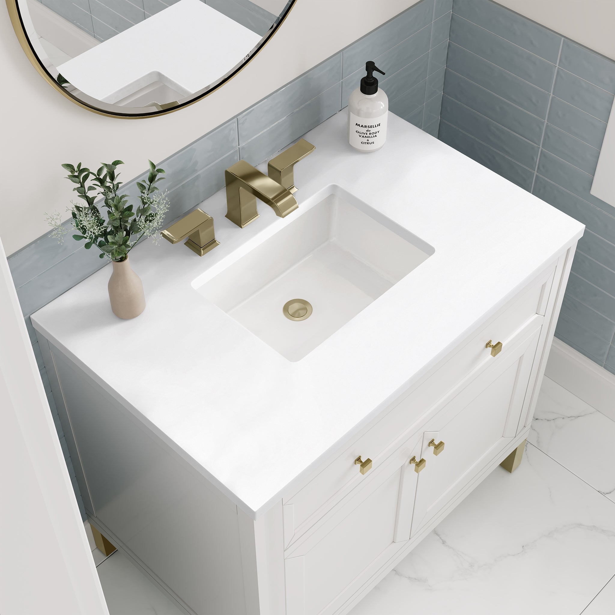 James Martin Chicago 36" Single Bathroom Vanity, Glossy White with Lime Delight countertop