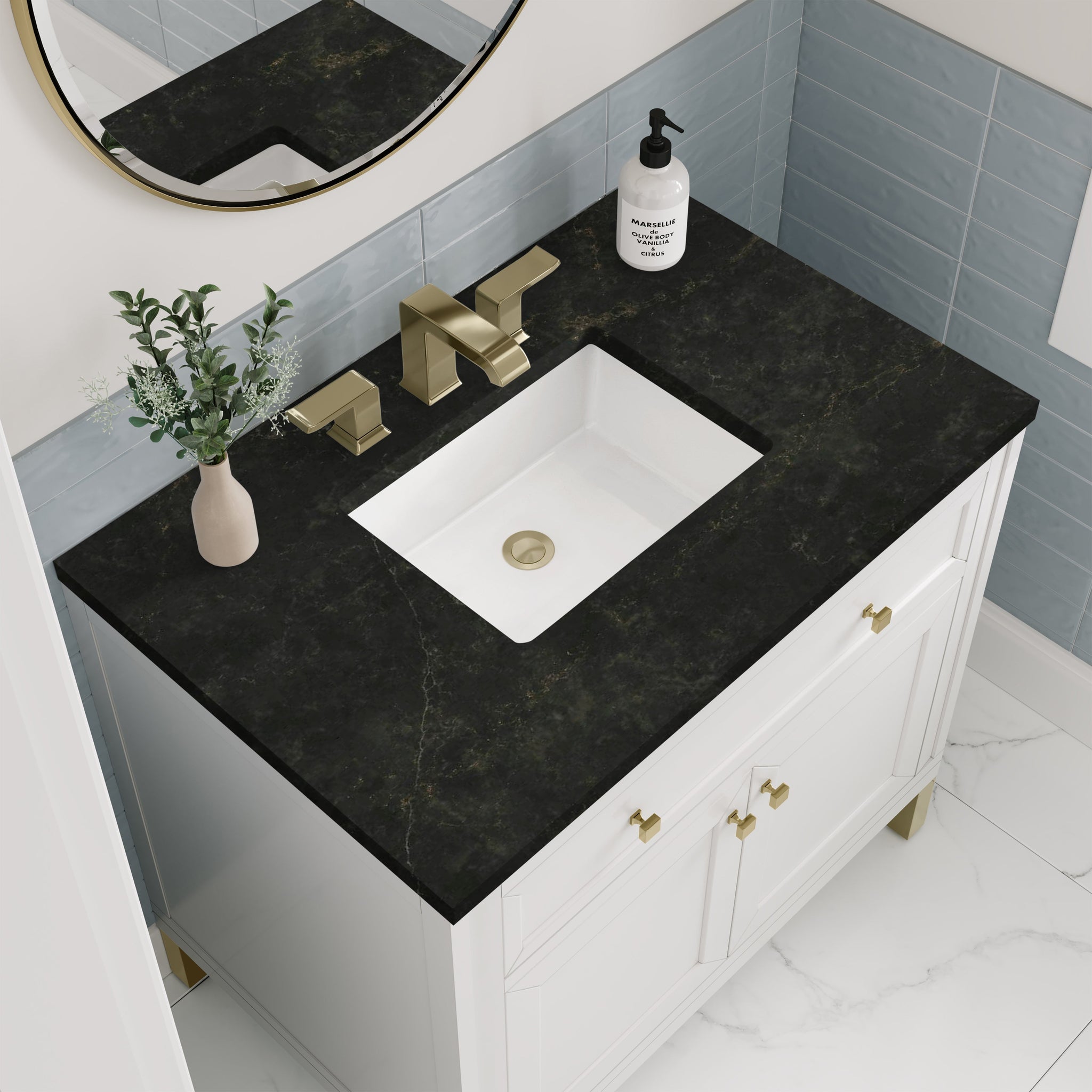 James Martin Chicago 36" Single Bathroom Vanity, Glossy White with Phantome countertop