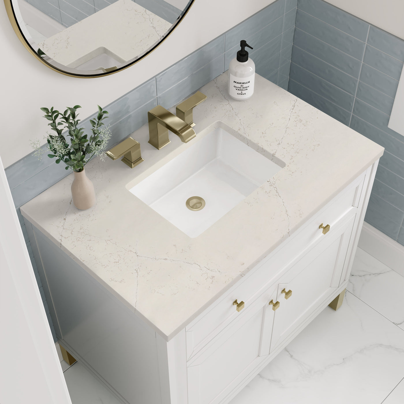 James Martin Chicago 36" Single Bathroom Vanity, Glossy White with Siberian countertop