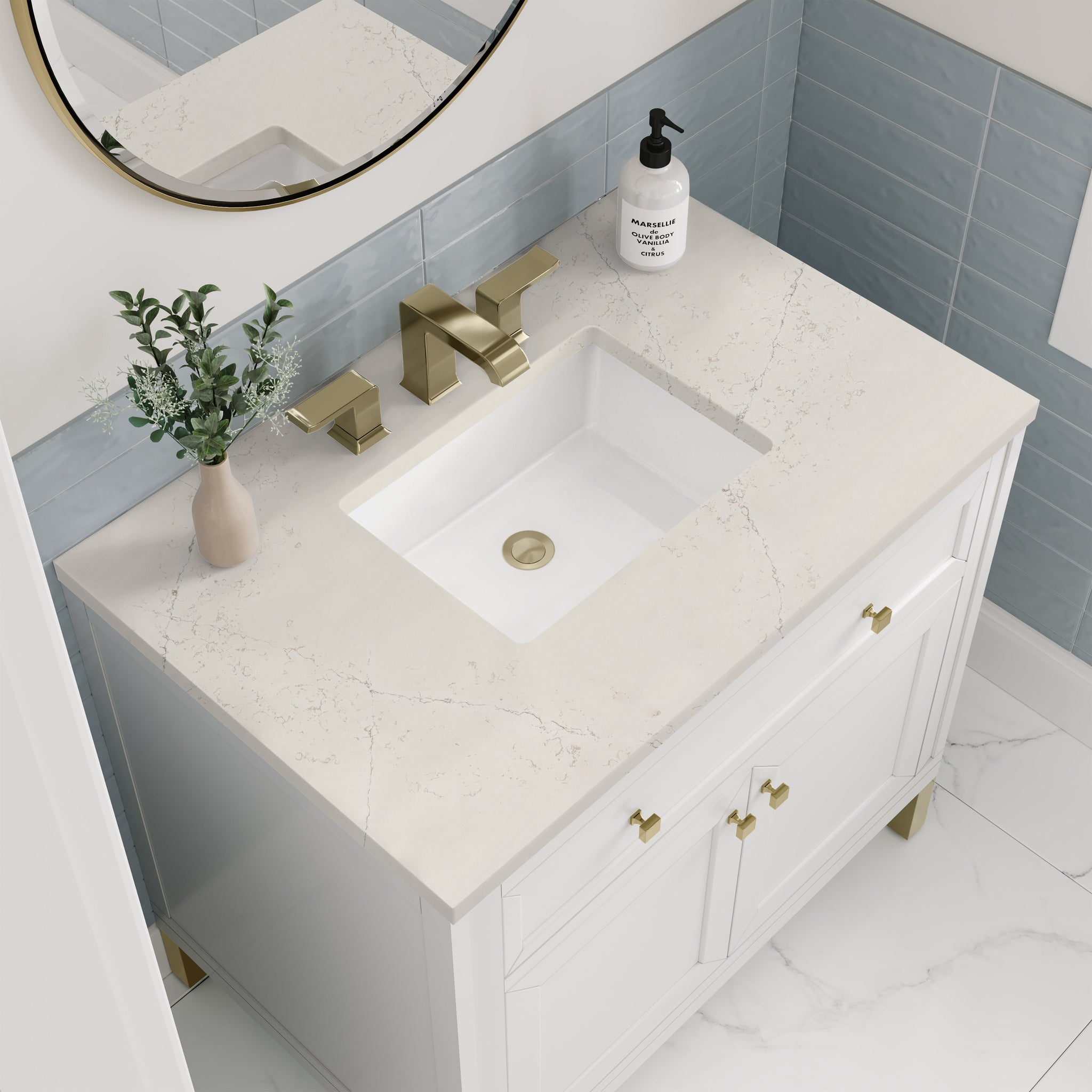 James Martin Chicago 36" Single Bathroom Vanity, Glossy White with Siberian countertop