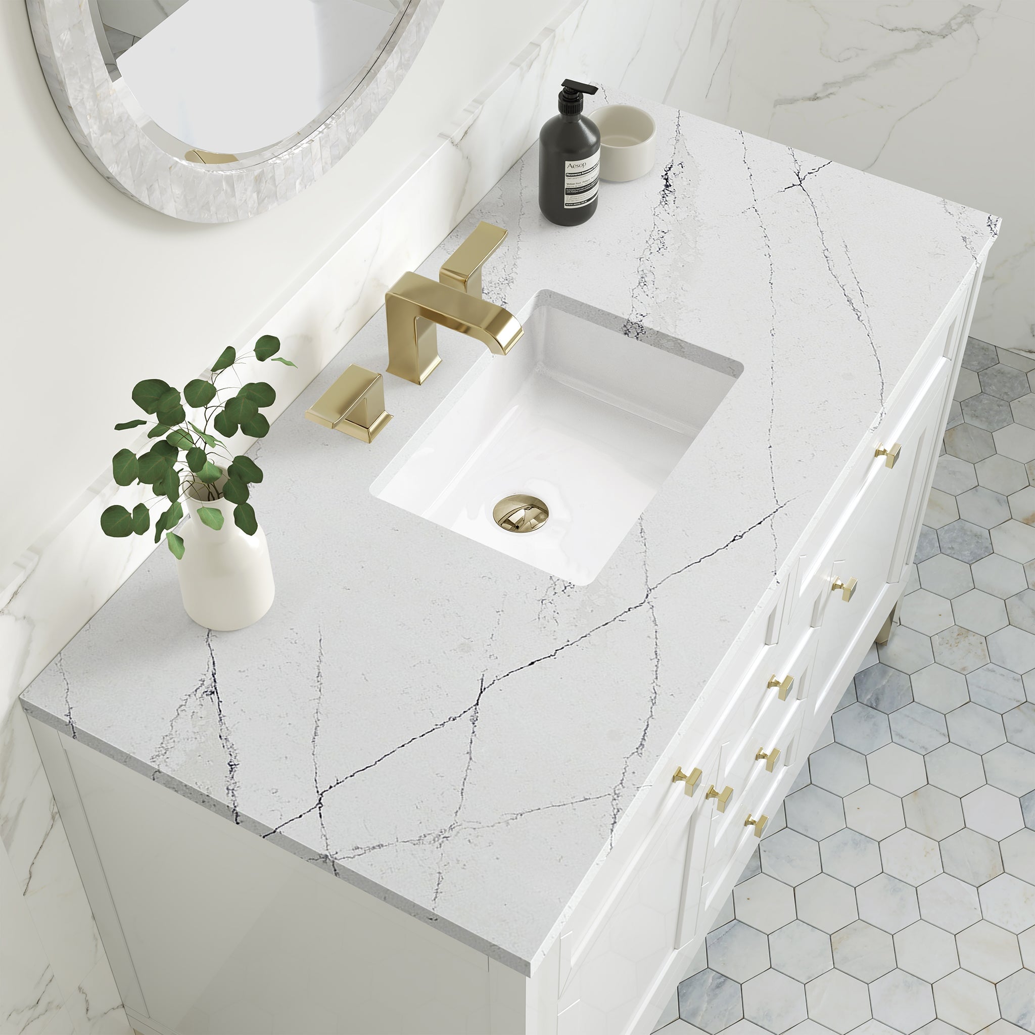 James Martin Chicago 48" Single Bathroom Vanity, Glossy White with Ethereal Noctis countertop