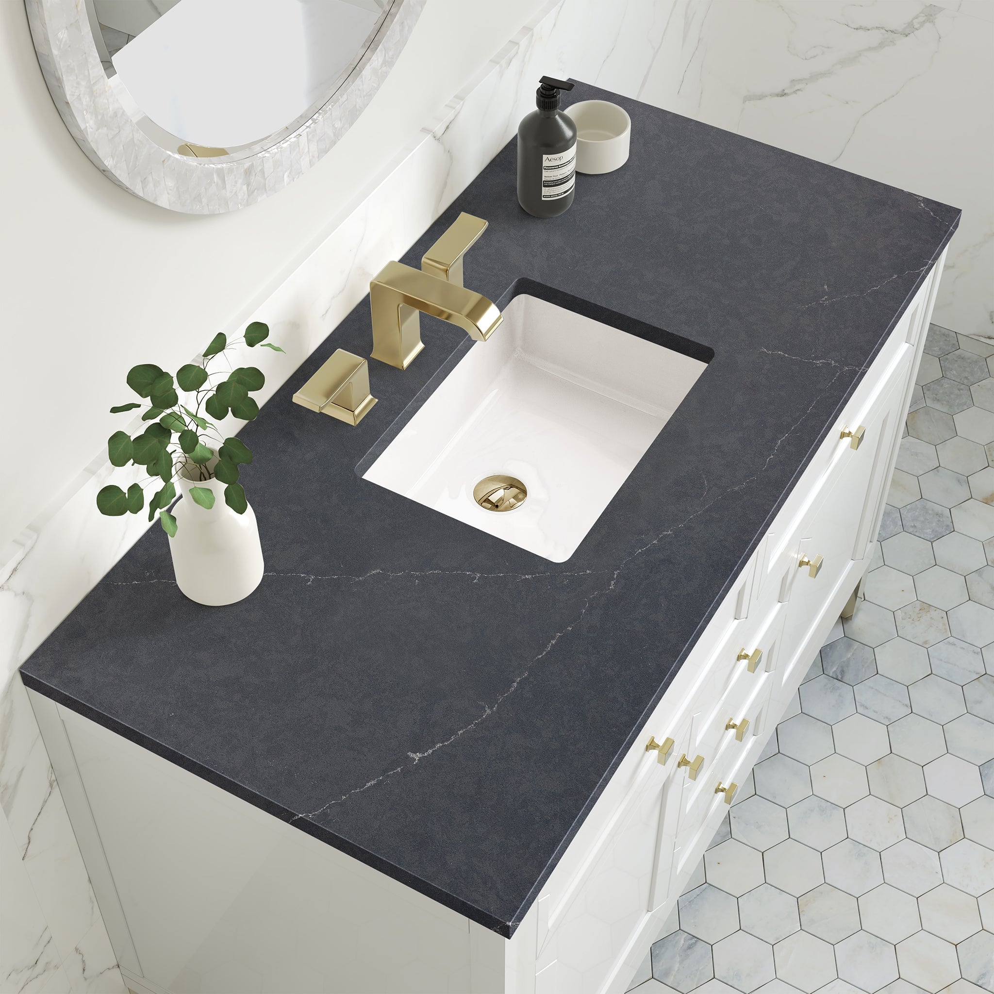 James Martin Chicago 48" Single Bathroom Vanity, Glossy White with Charcoal Soapstone countertop